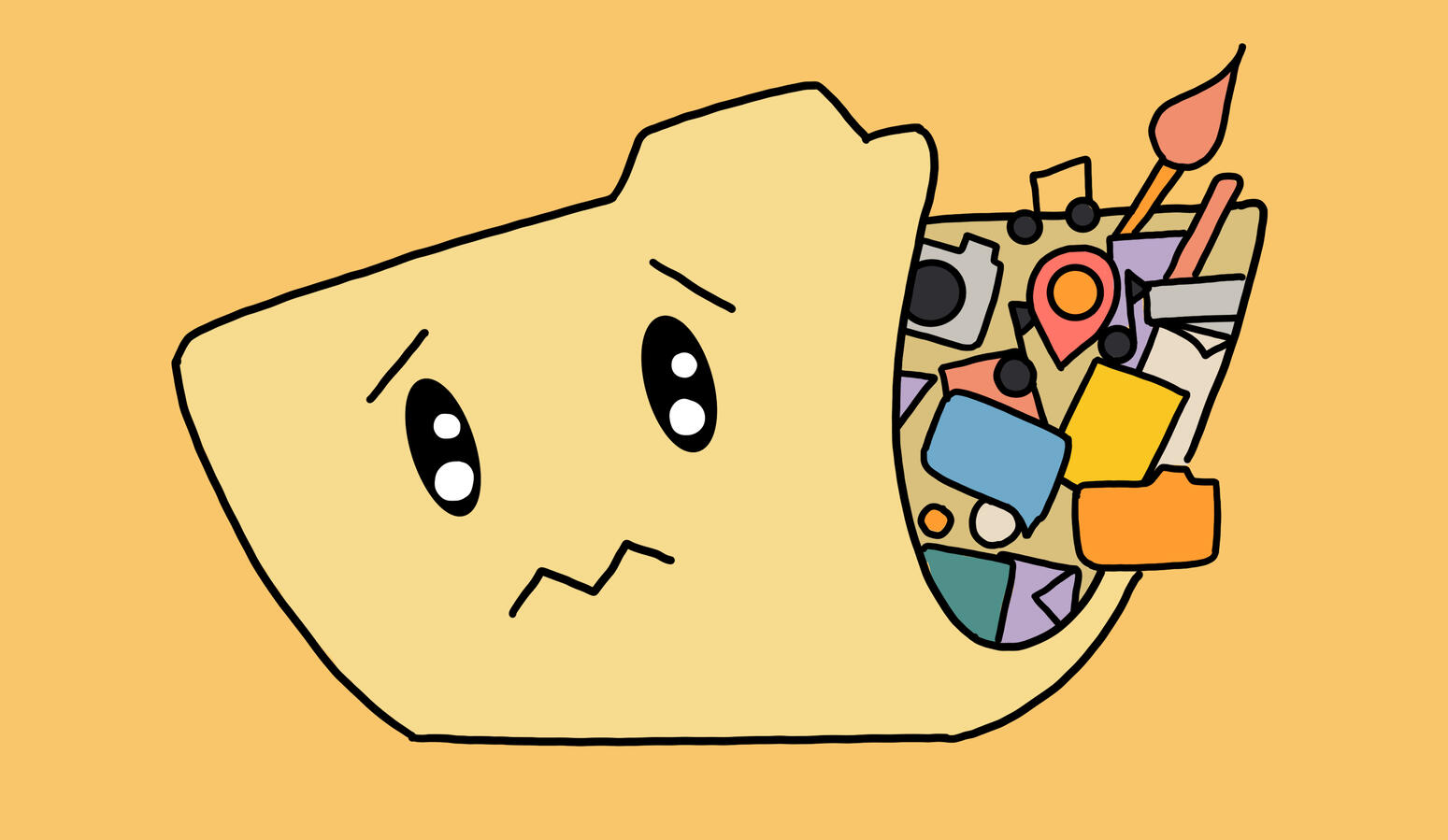 An illustration of an unhappy file that is bursting with stuff
