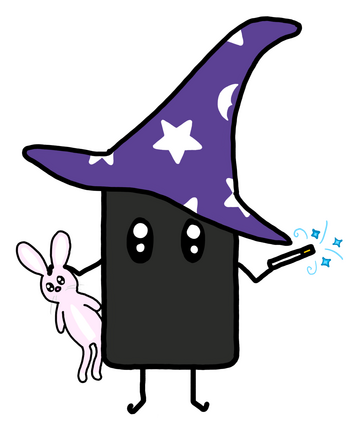 tech wizard an image of a smartphone wearing a wizard hat and holding a bunny in one hand and a magic wand in the other